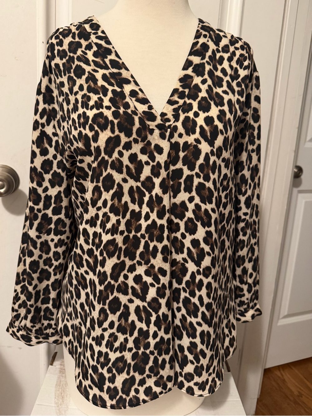 Vince Camuto Leopard Print V-Neck Blouse - Beige, Brown, Black